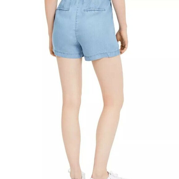JR377 Numero Blue Juniors' Chambray Cotton Paperbag-Waist Shorts Size M - Picture 3 of 3